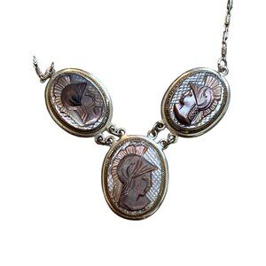 Victorian 800 Silver Necklace & Bracelet Set With Mother Of Pearl Cameos